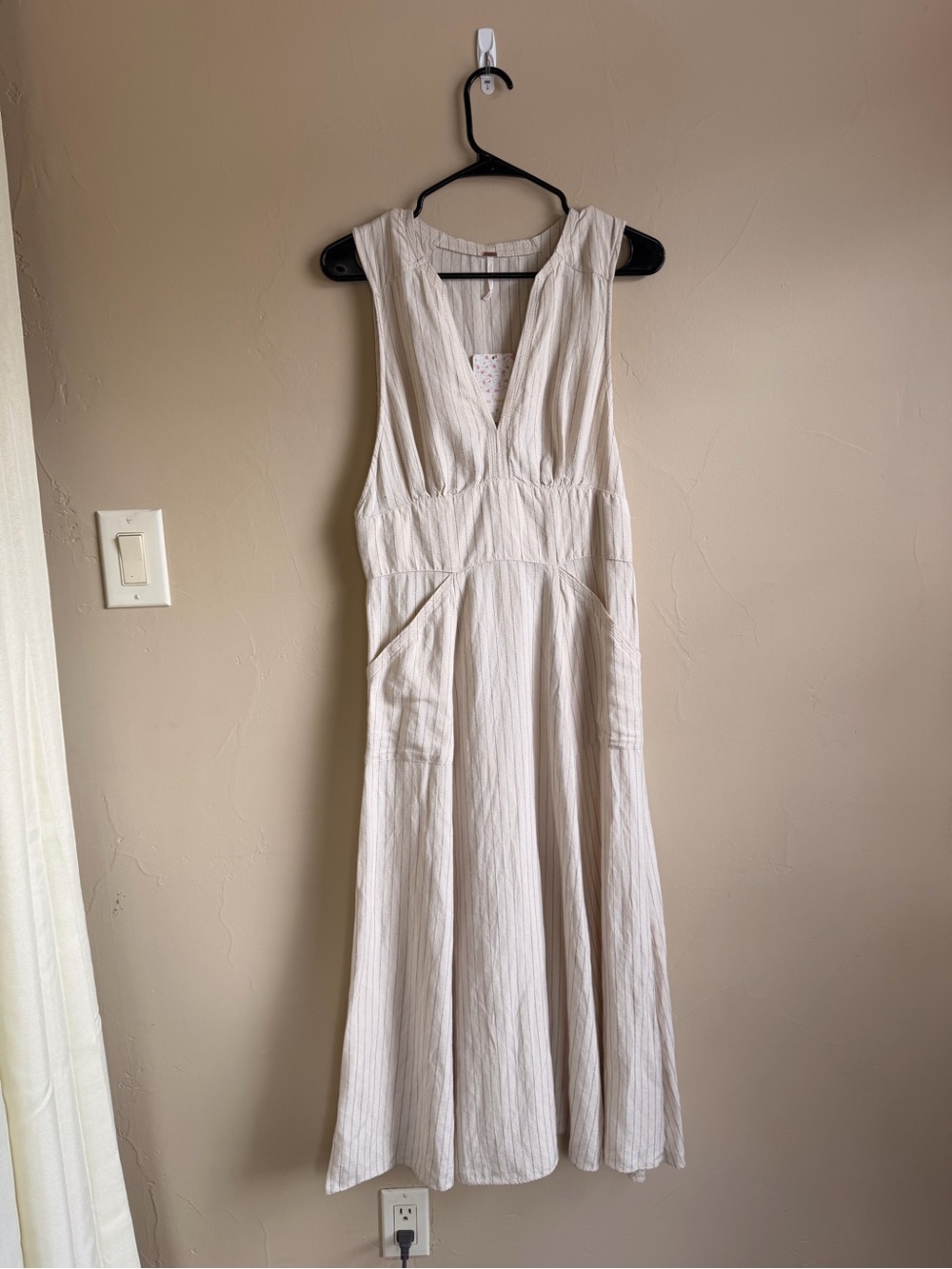 Free People Cream Sleeveless Maxi Dress with V-Neck